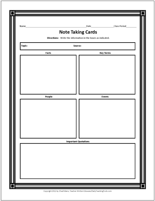 Free Note Taking Graphic Organizer