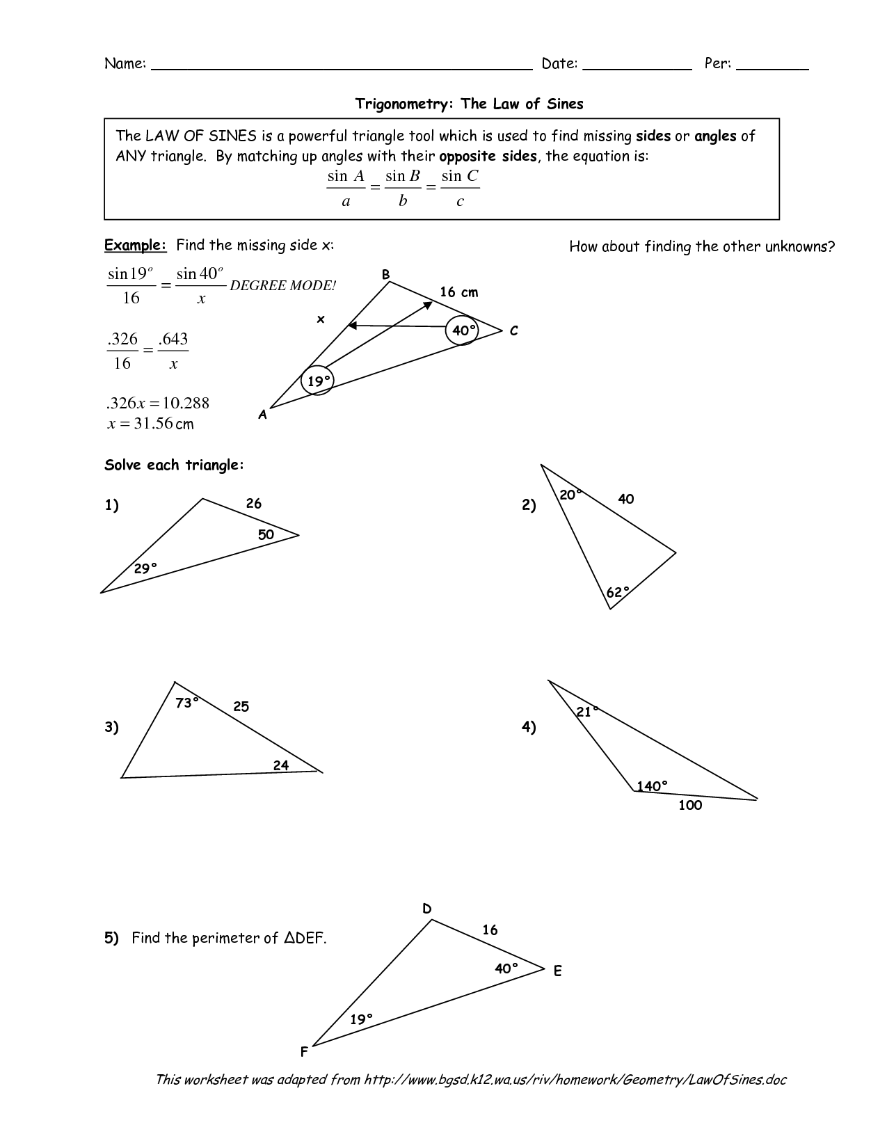 unit 5 trigonometric functions homework 7 law of sines answers