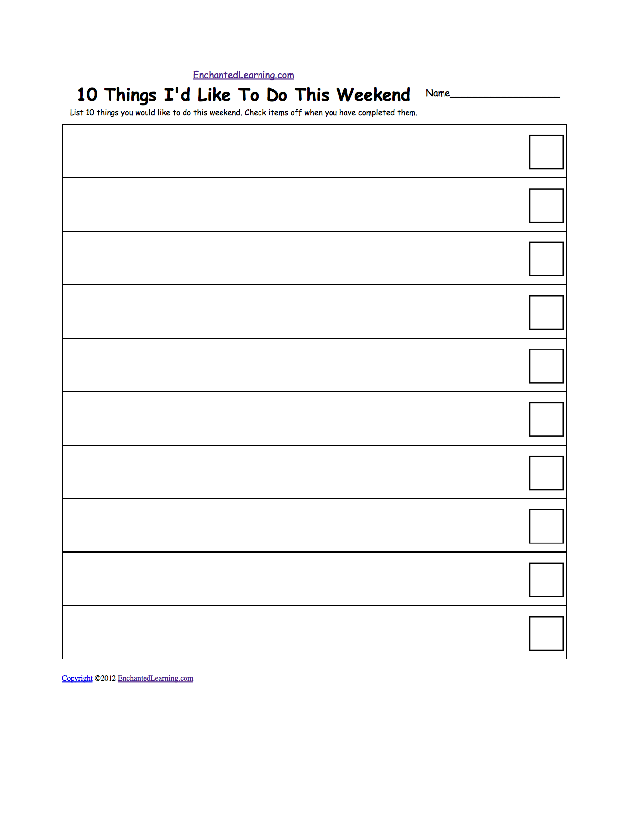 Printable Blank Checklist Template