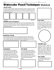 Watercolor Pencil Techniques Worksheet