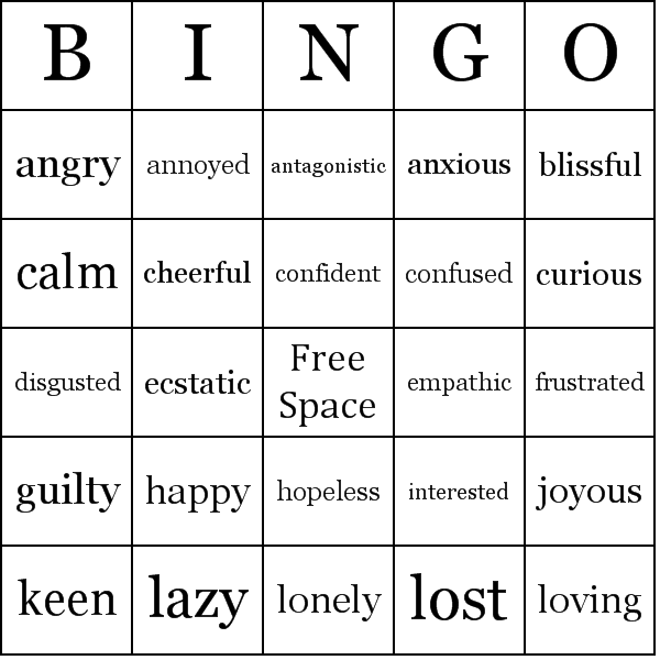 Word Bingo Cards