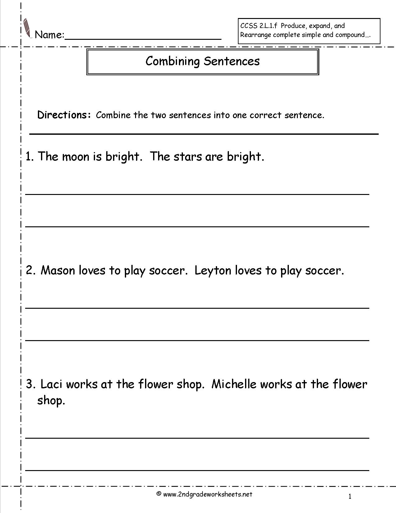 2nd Grade Sentences Worksheets