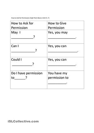 Asking Permission Worksheets