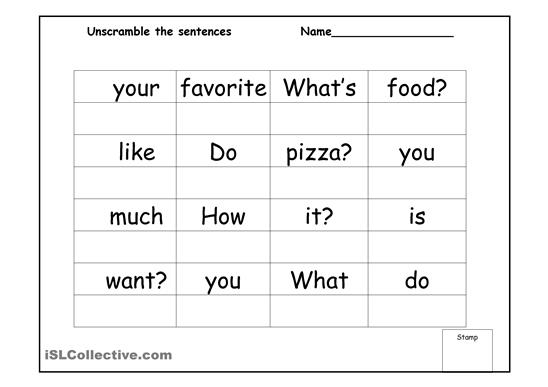 Free Sentence Scramble Worksheets