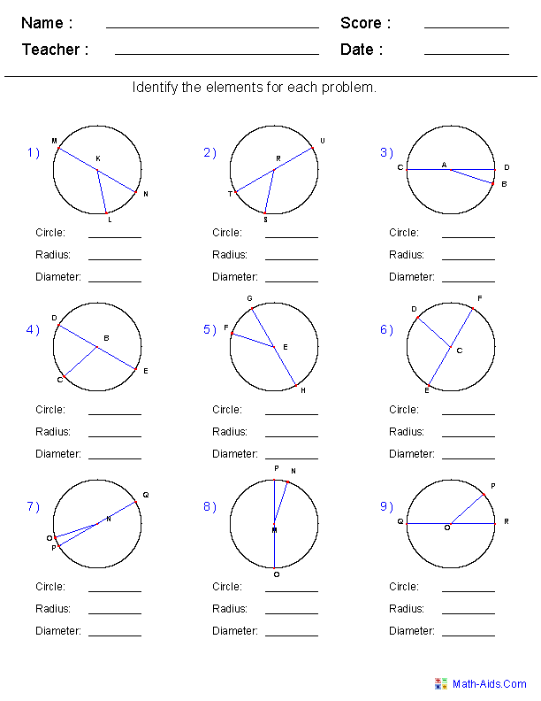 Geometry Circle Worksheets