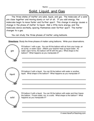 Matter Solid-Liquid Gas Worksheet