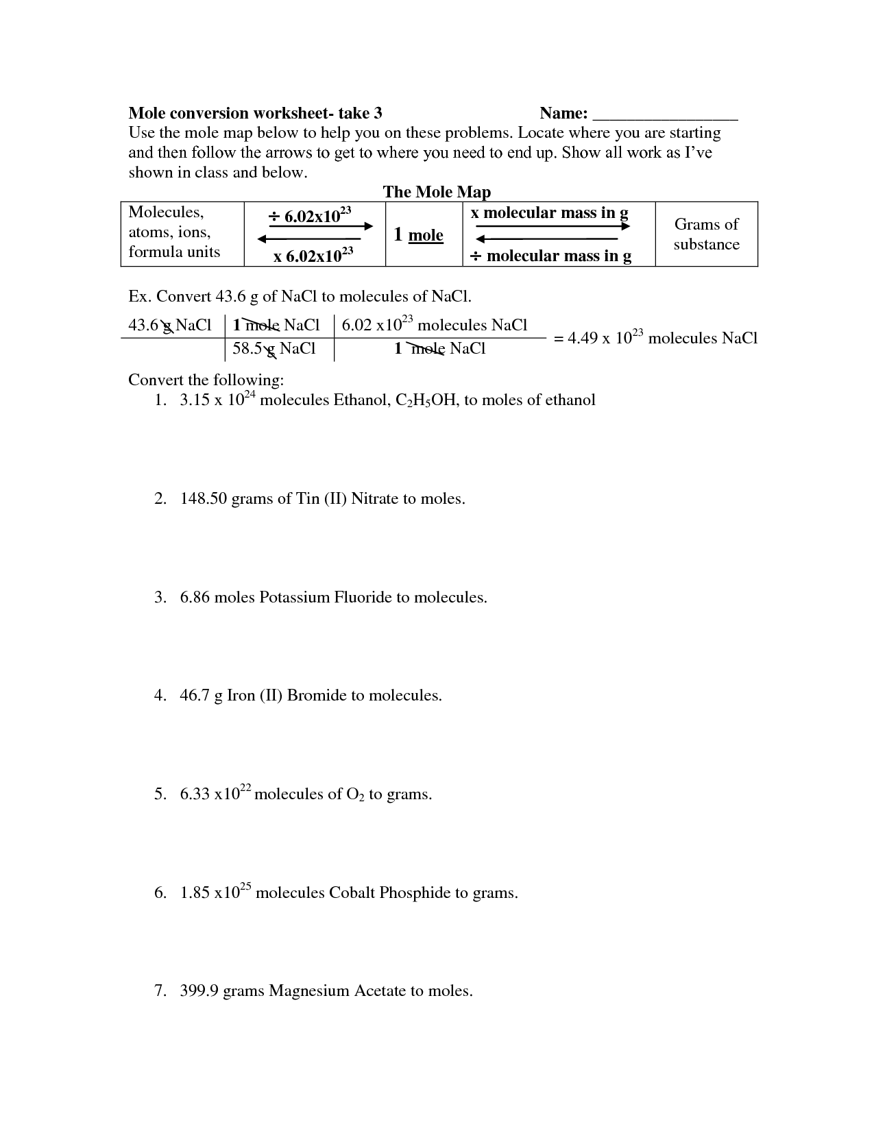 15 Chemistry Mole Worksheet Worksheeto