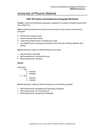 Outline and Introductory Paragraph Worksheet