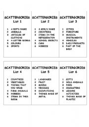 Printable Scattergories Categories List