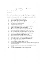 Subject Verb Agreement Worksheets