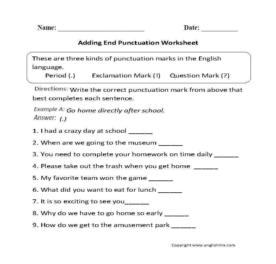 2nd Grade Punctuation Worksheets