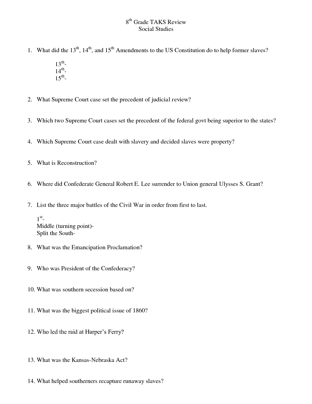 8th Grade Social Studies Worksheets