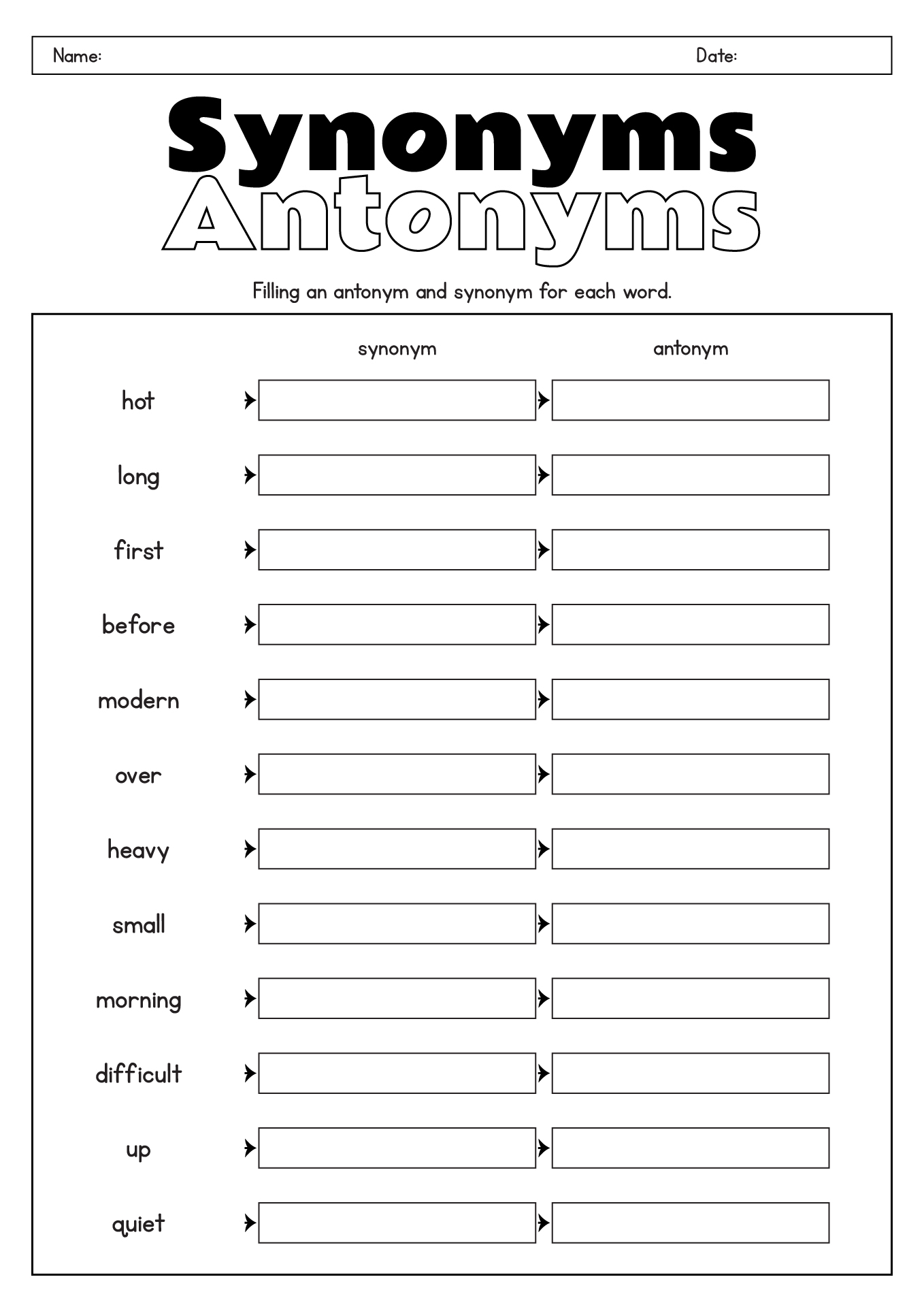 15 Synonym Antonym Worksheets Worksheeto