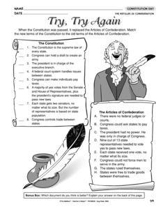 Articles of Confederation and Constitution Worksheet