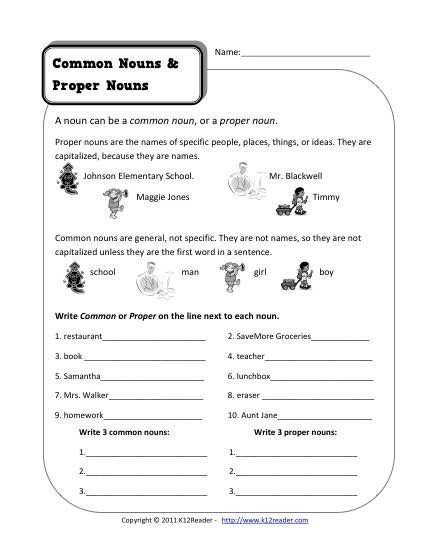 Common Proper Nouns Worksheet 1st Grade