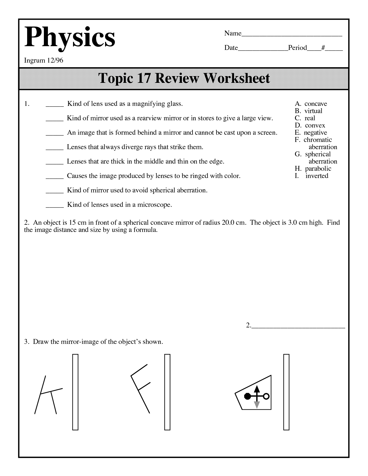 10 Convex Lenses Practice Worksheet Key Worksheeto