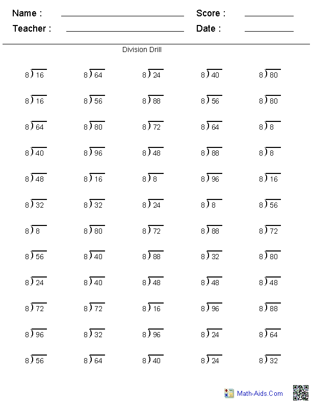 Division Times Tables Worksheets