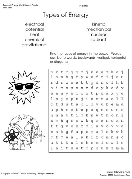 Energy Word Search Worksheet