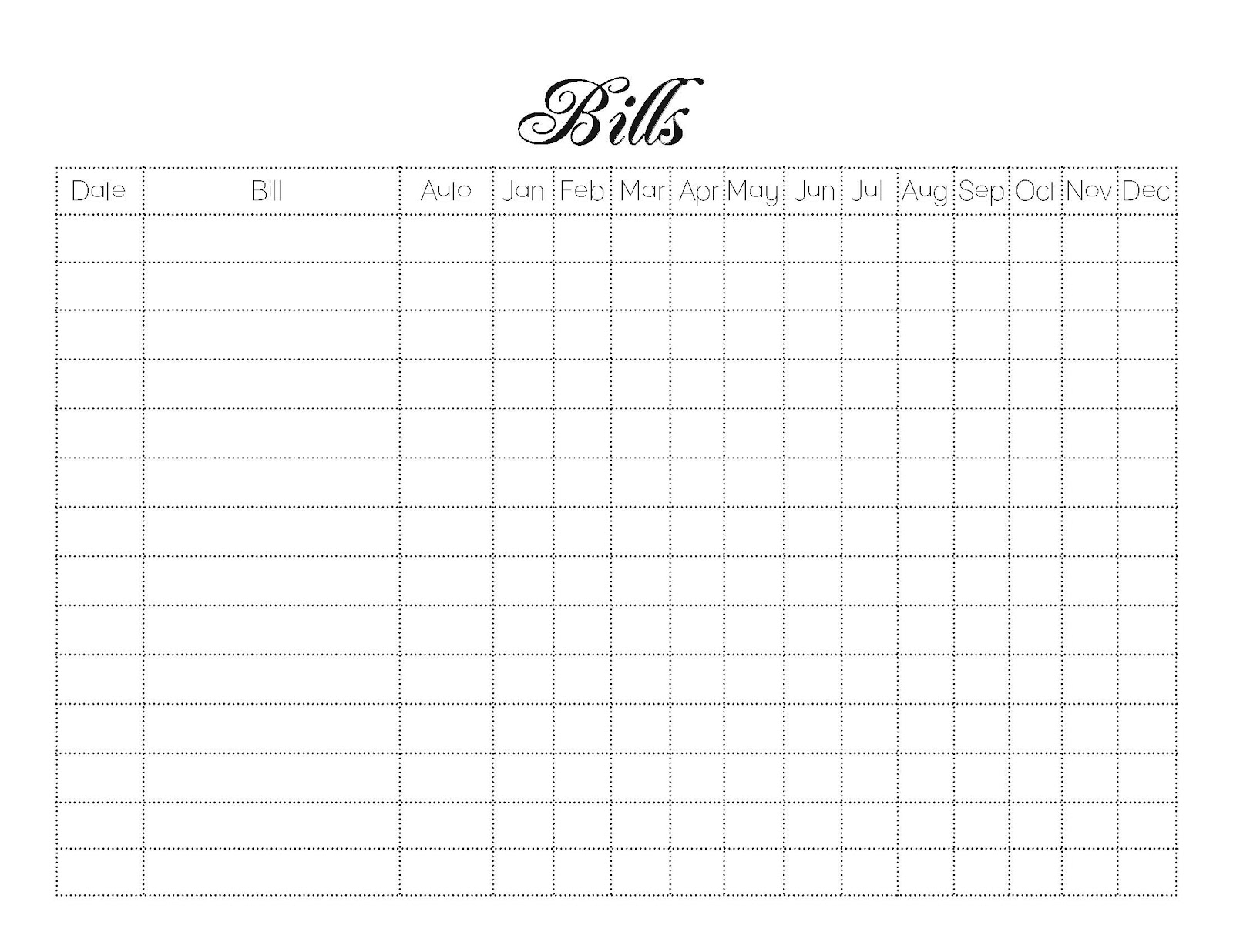 Free Printable Monthly Bill Templates