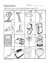 Kindergarten Energy Worksheets