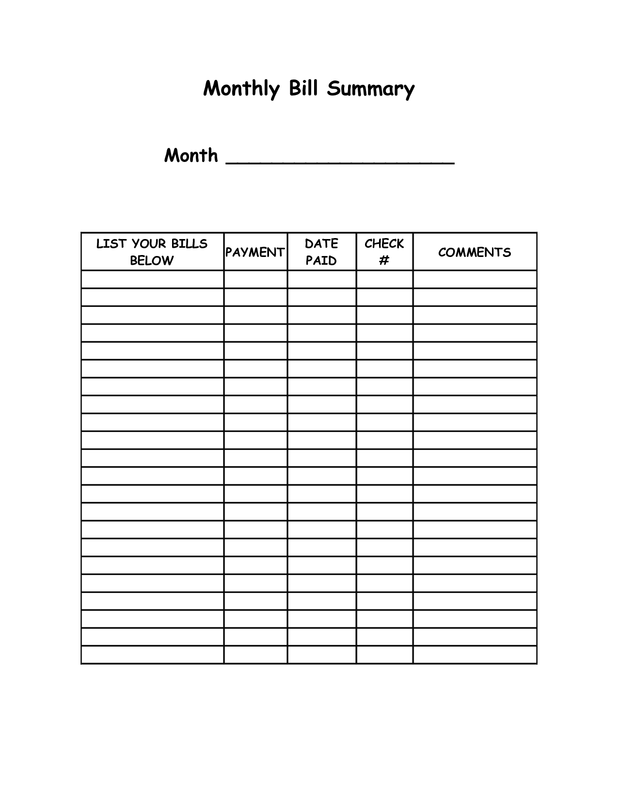 Monthly Bill Organizer Template