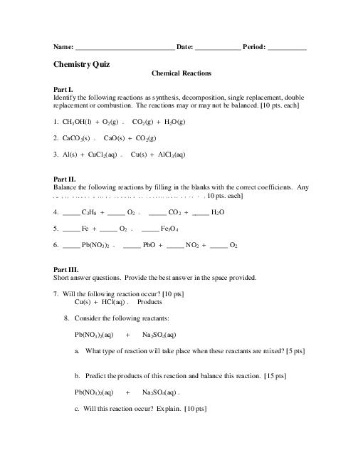 15 Classifying Chemical Reactions Worksheet Answers Worksheeto