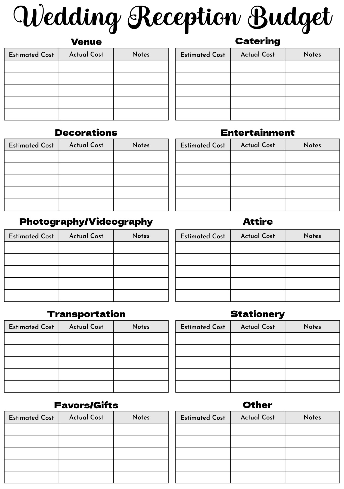 15 Wedding Reception Worksheet / worksheeto.com