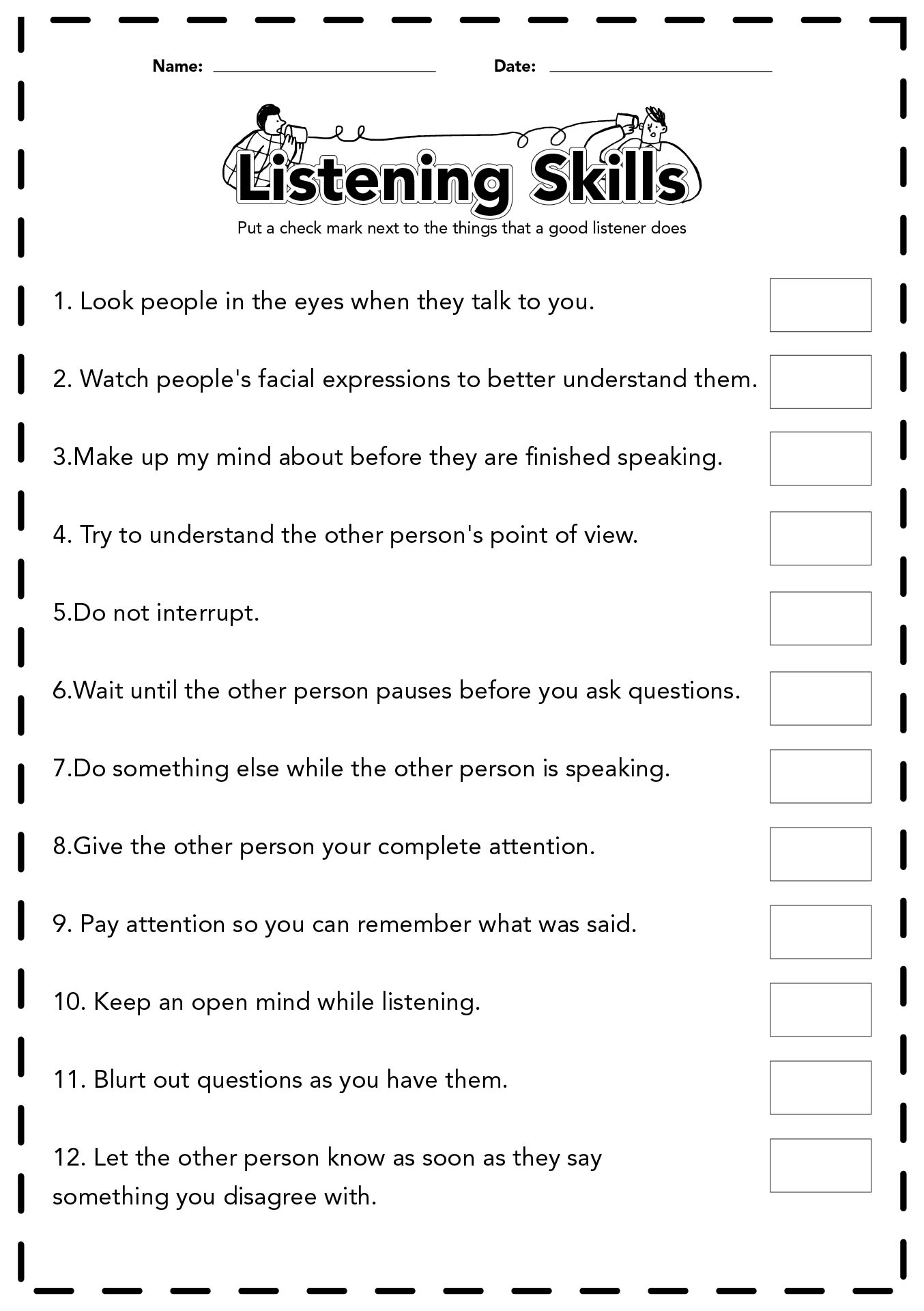 Active Listening Worksheets for Workplace