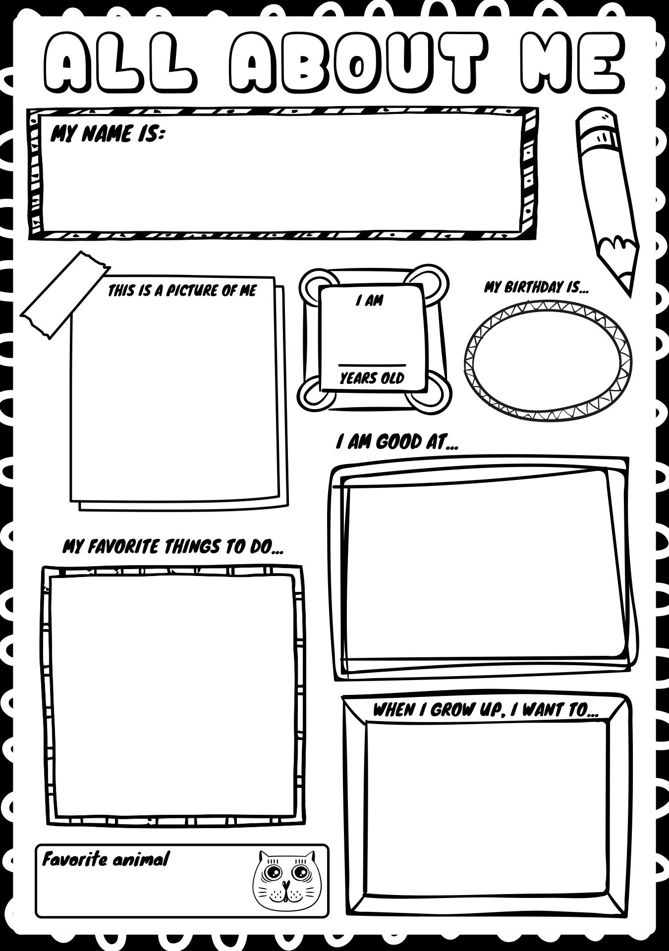 All About Me Childrens Activity Sheets