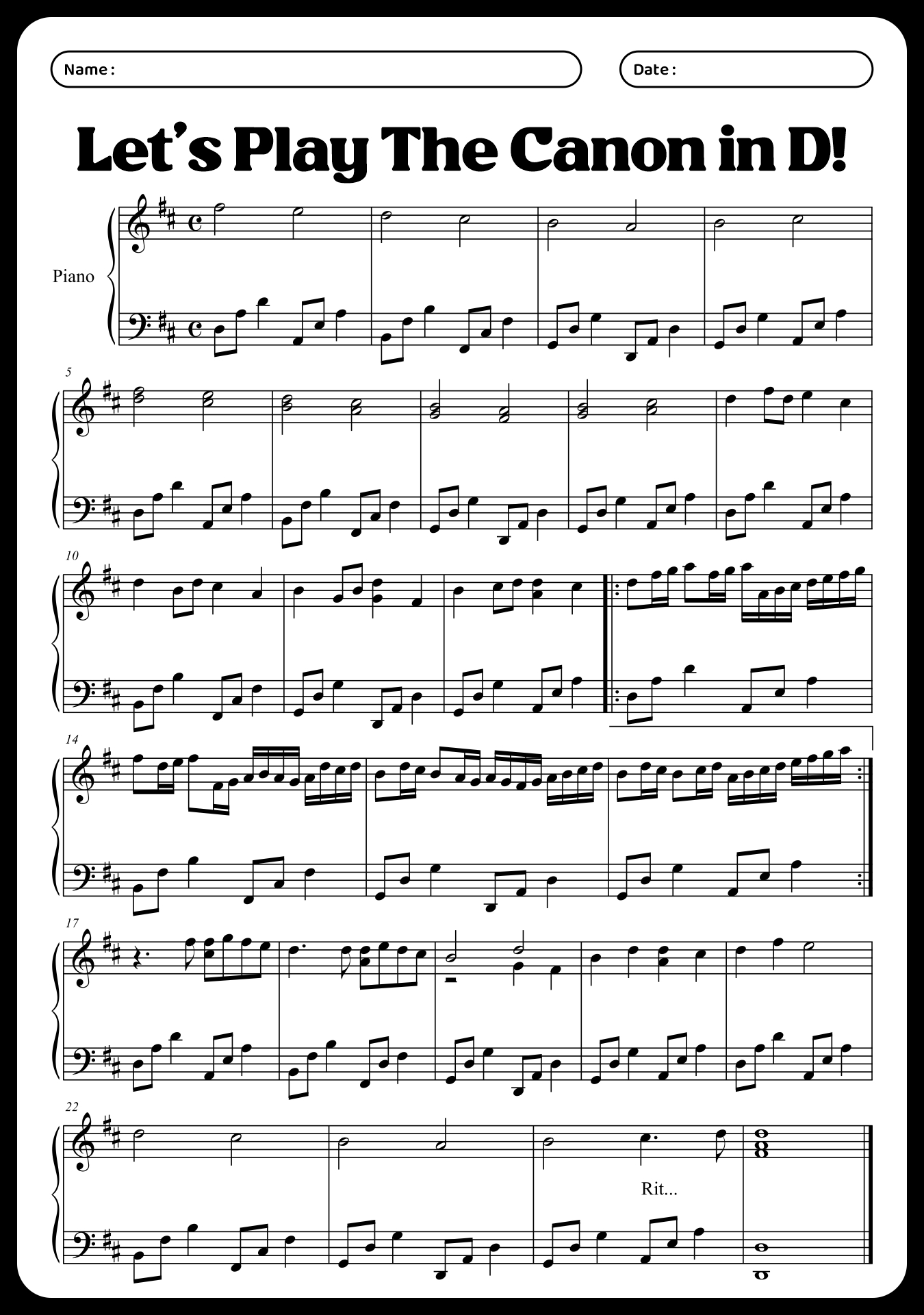 Classical Piano Sheet Music Worksheets