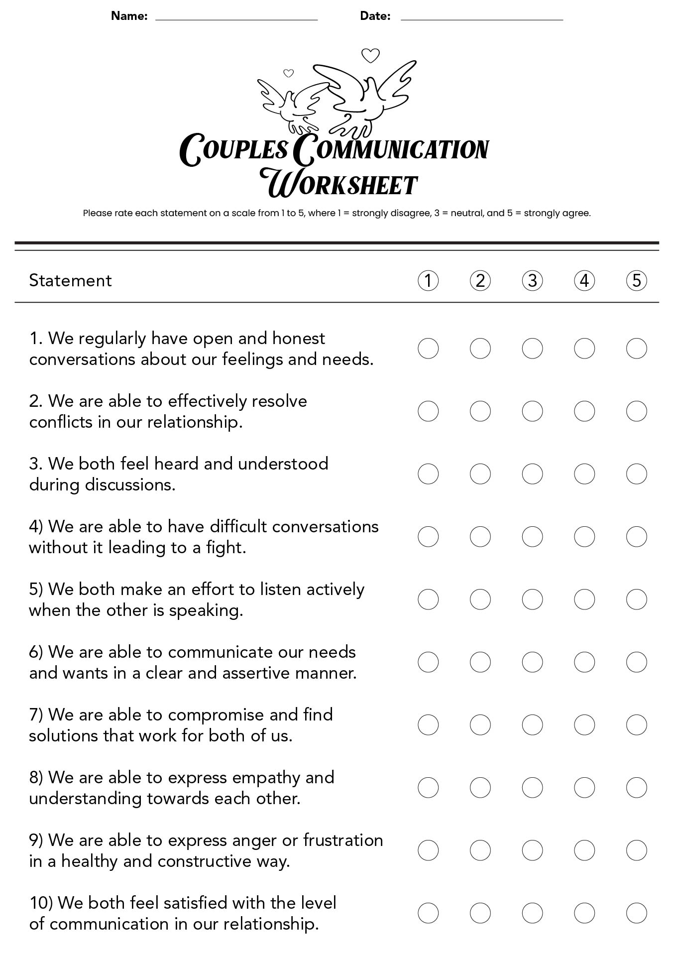 Communication Techniques Worksheets for Couples