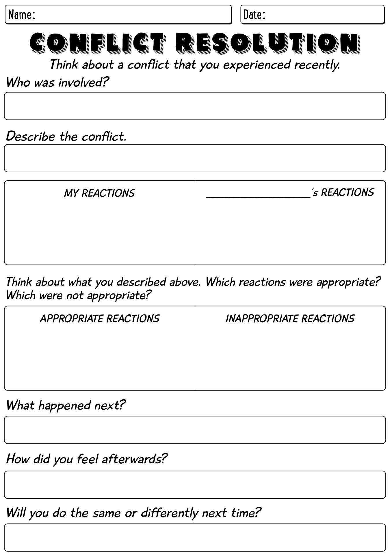 Conflict Resolution Exercises For High School Students