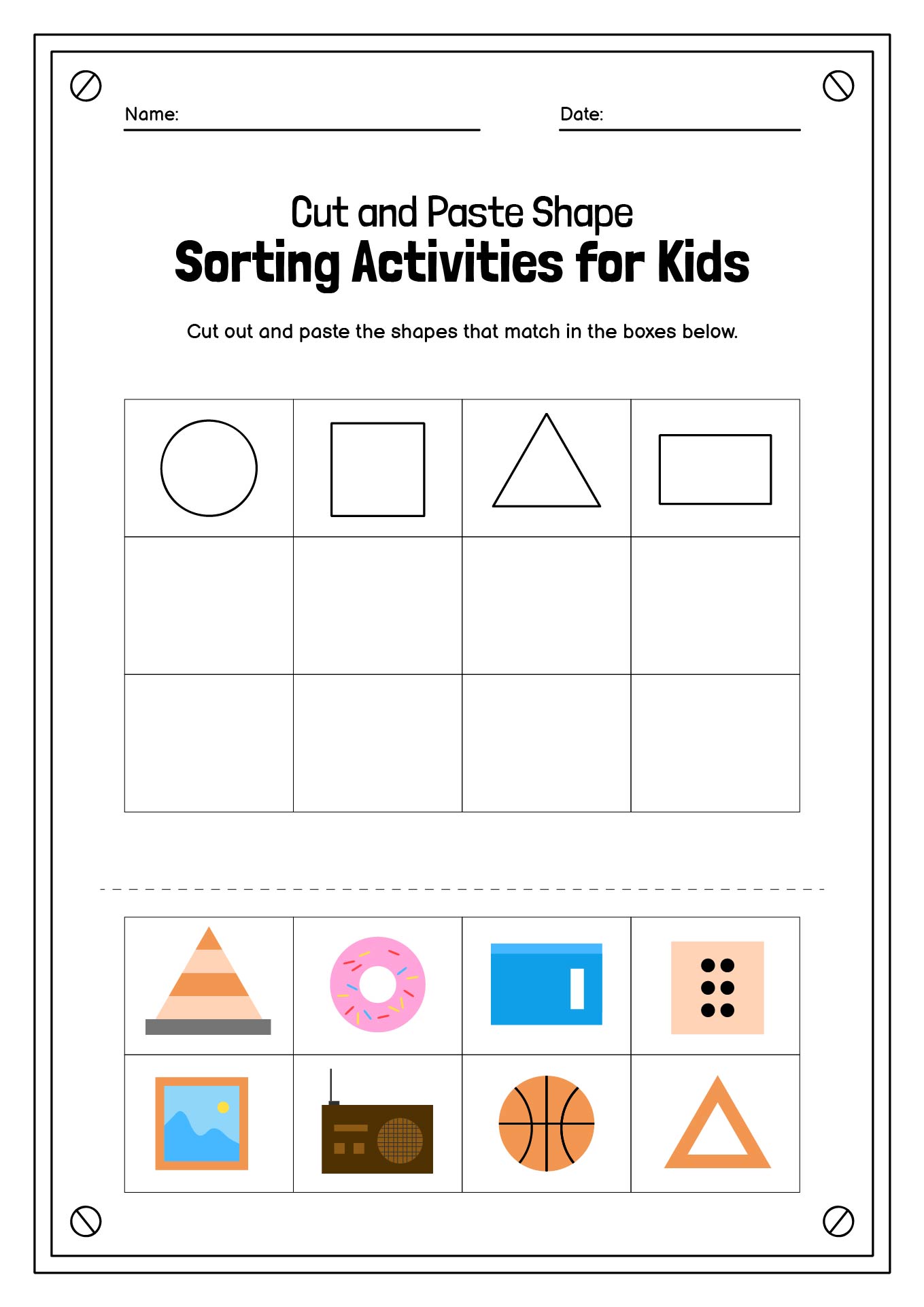 Cut and Paste Shape Sorting Activities for Kids