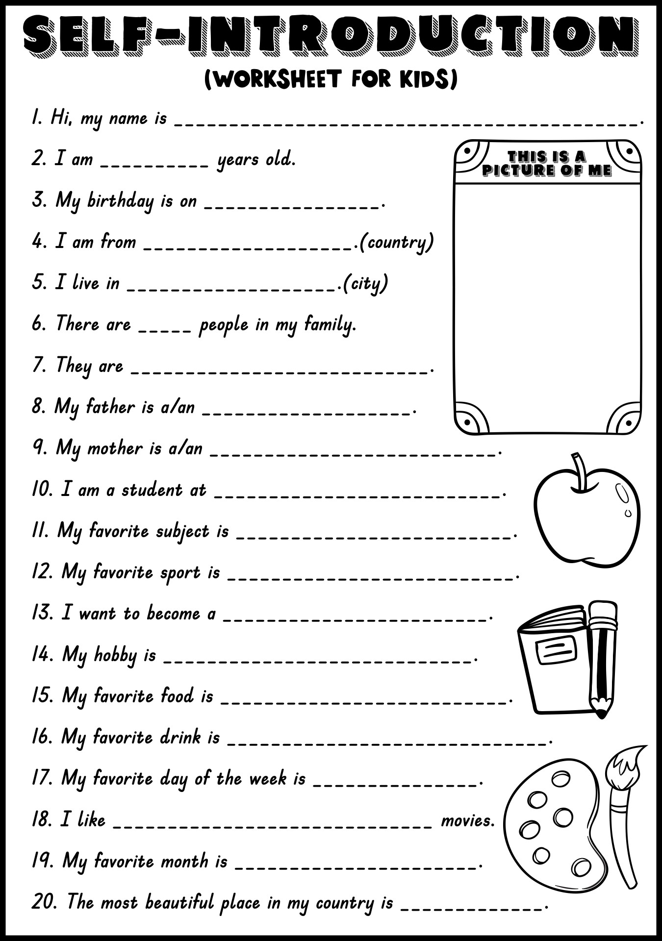 Kids Personal Introduction Worksheets