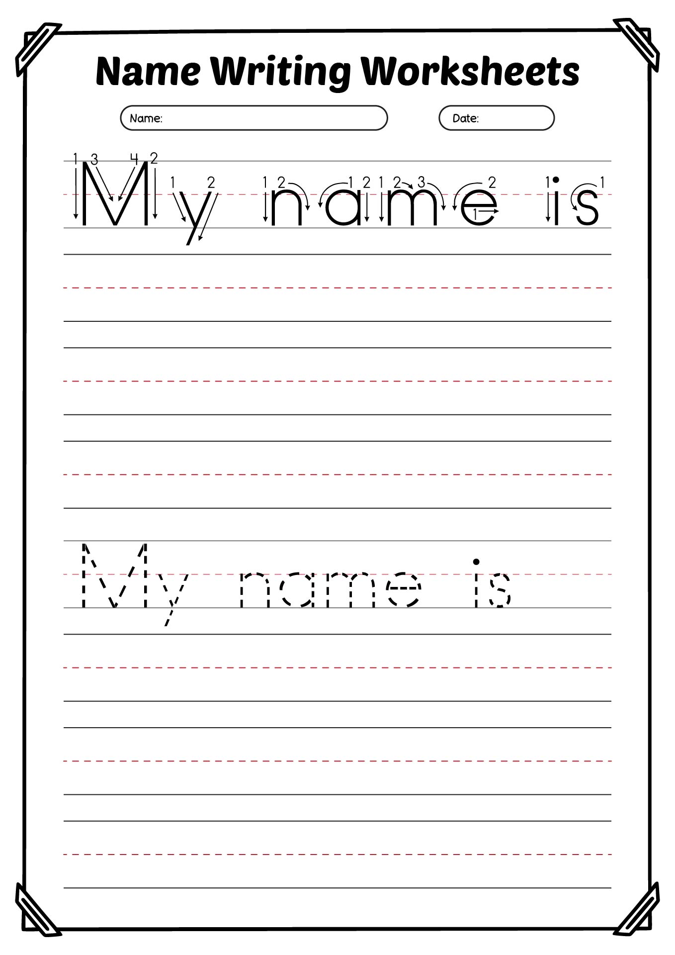 Kindergarten Name Writing Worksheets
