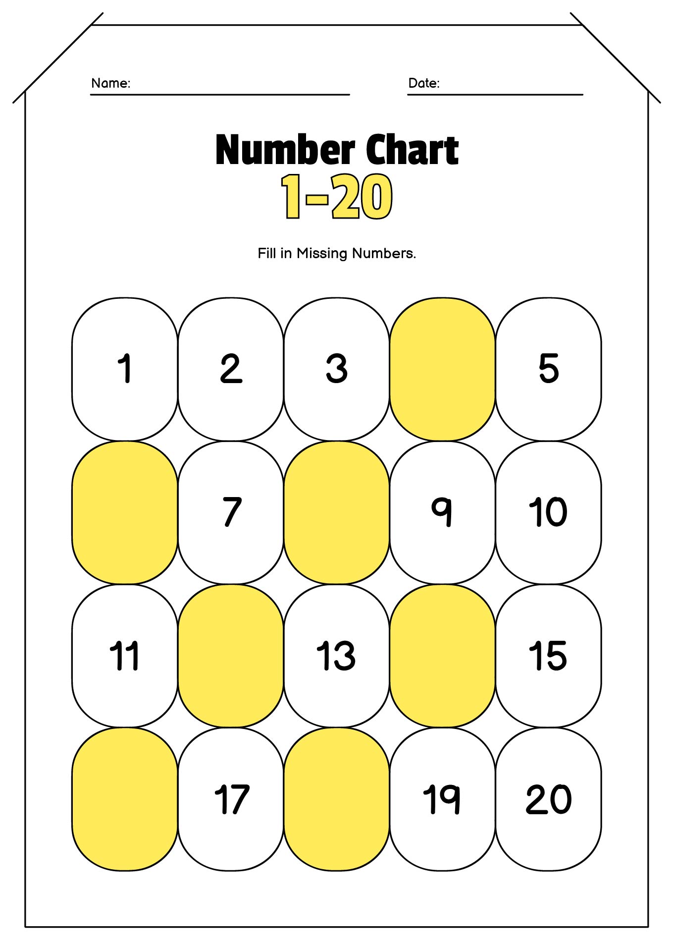 Missing Numbers 1-20 Practice Sheets