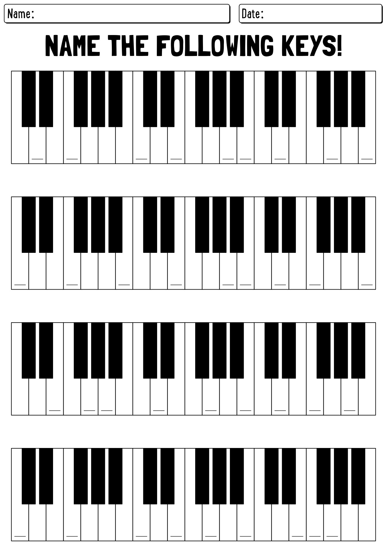 Piano Key Labeling Worksheet for Training