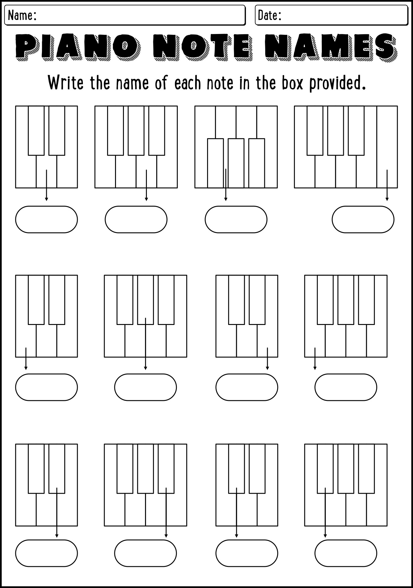 Piano Keyboard Key Naming Worksheet