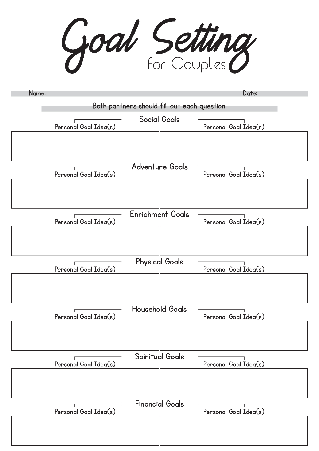 Printable Relationship Goals Worksheet For Couples