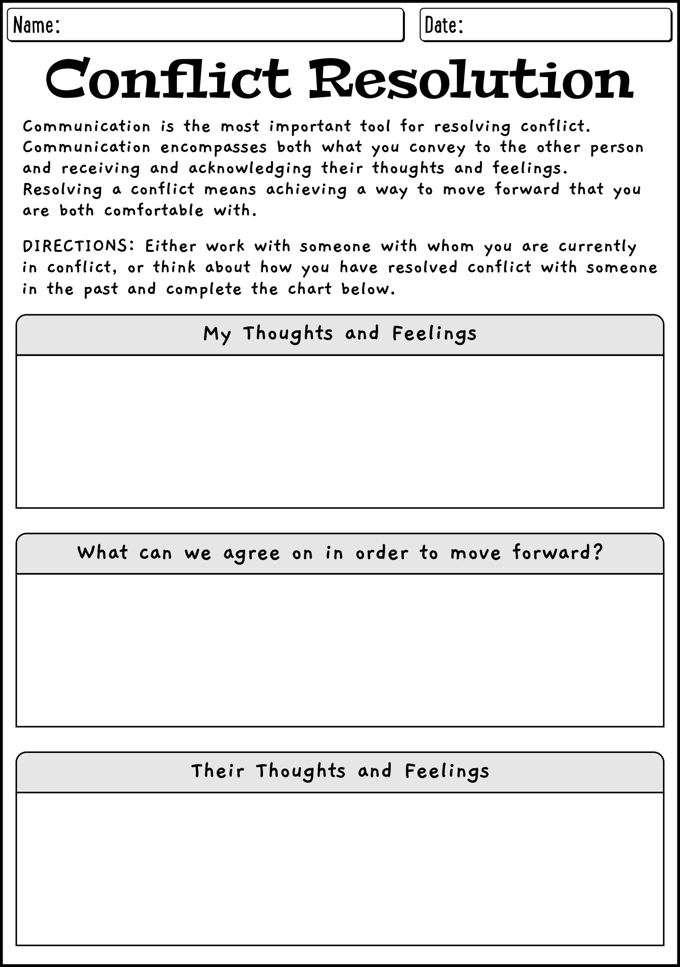 Printable Worksheets For Conflict Resolution In Relationships