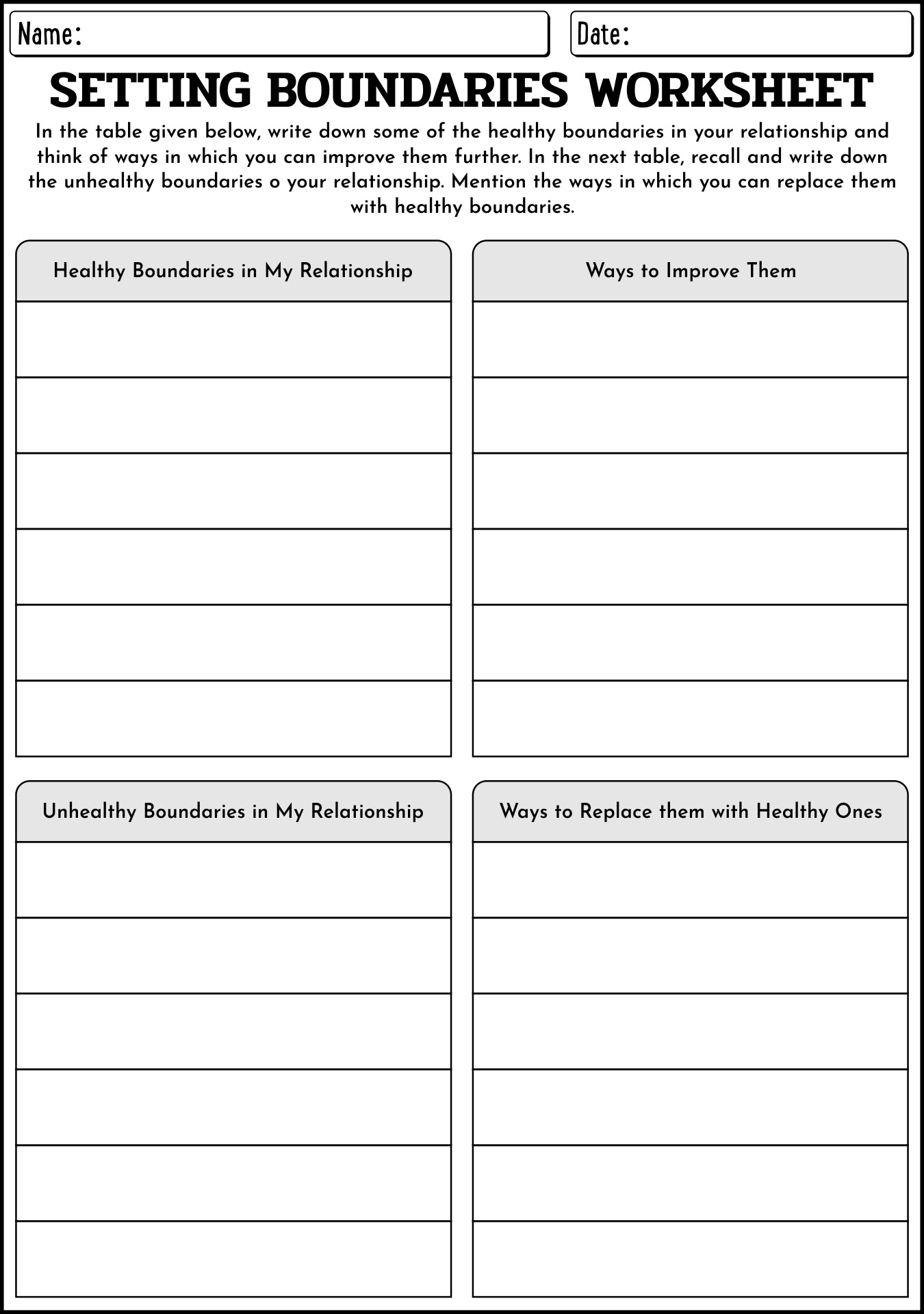 Printable Worksheets On Setting Boundaries In Relationships