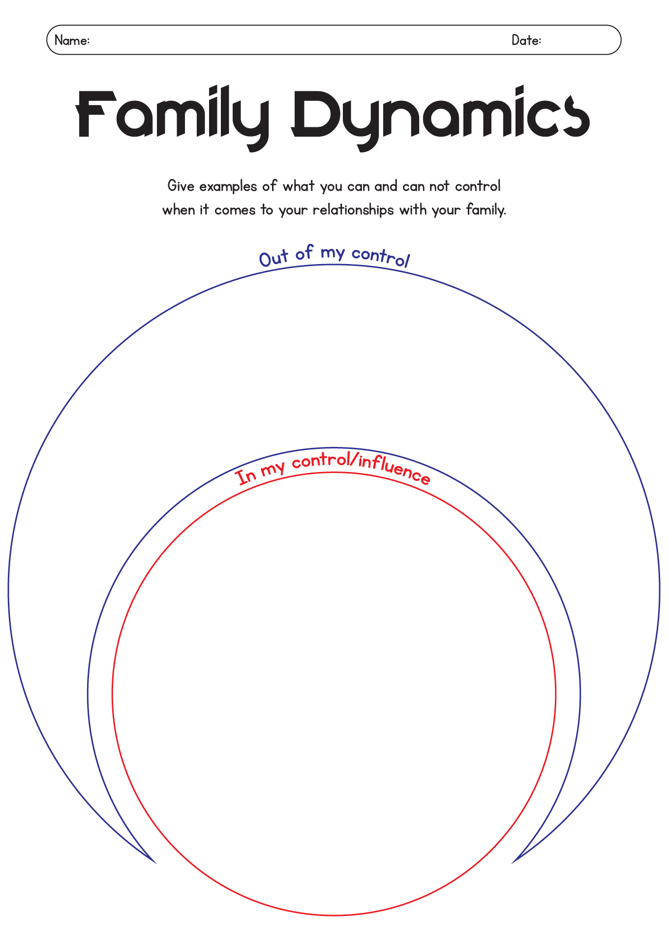 Relationship Circles Worksheet For Family Dynamics