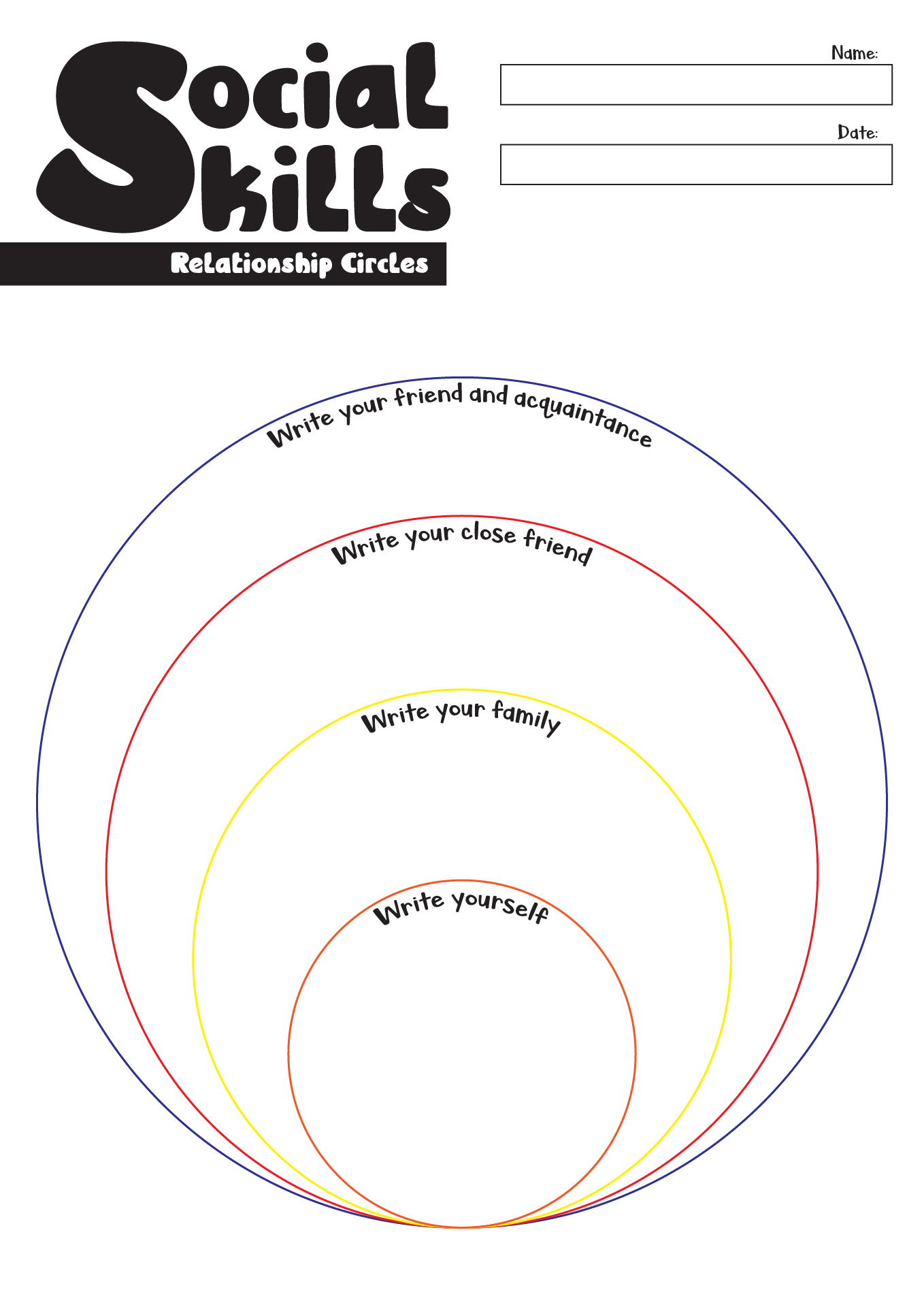 Relationship Circles Worksheet For Social Skills