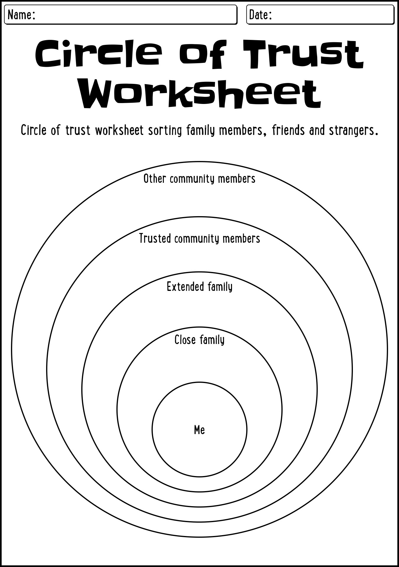 Relationship Circles Worksheet For Teens