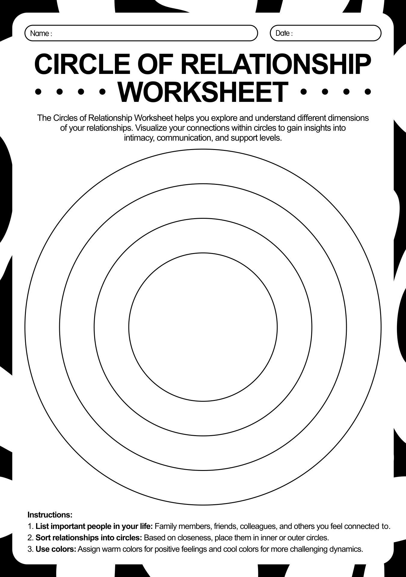 Relationship Circles Worksheets in Family