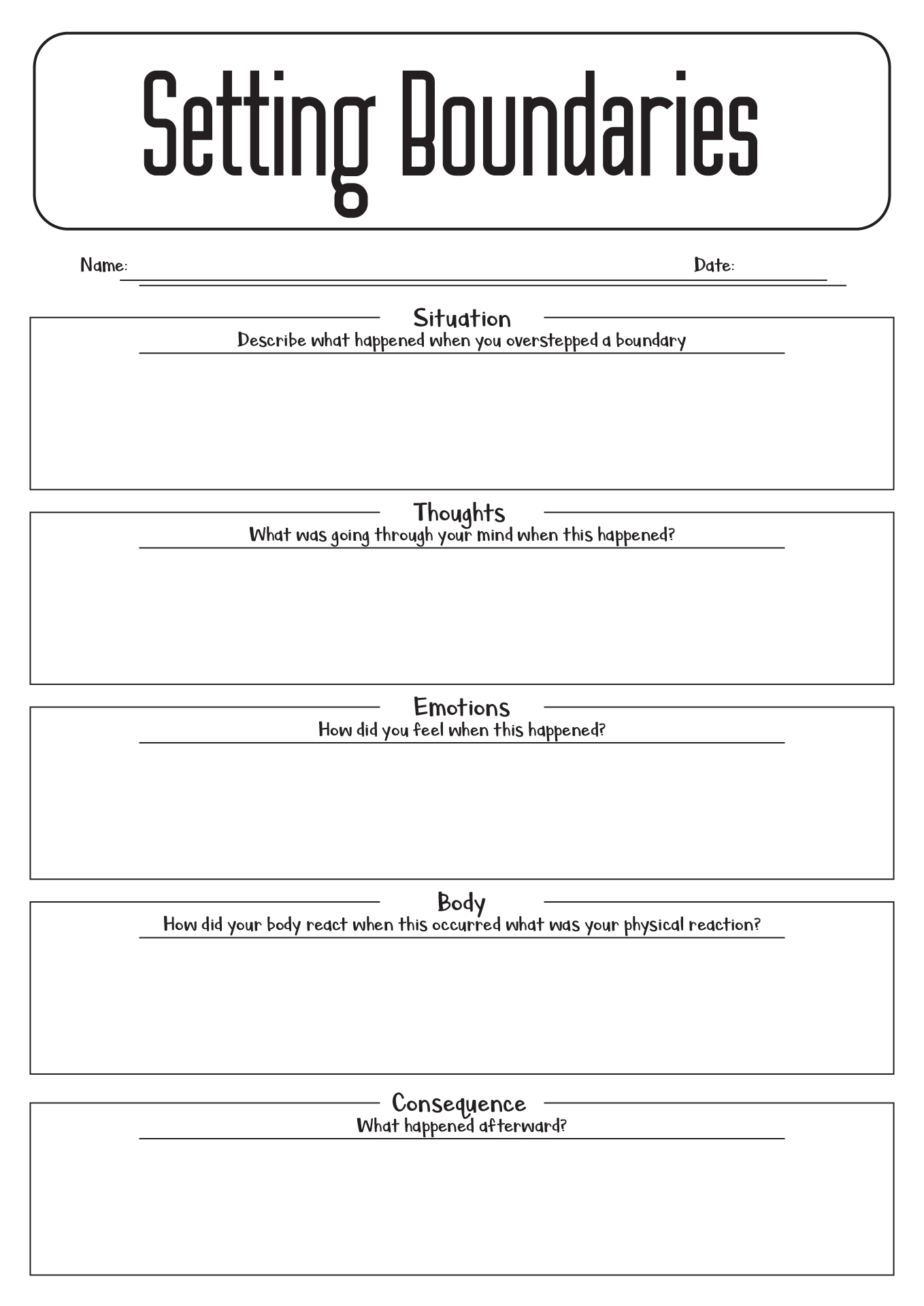 Setting Boundaries In Relationship Worksheets