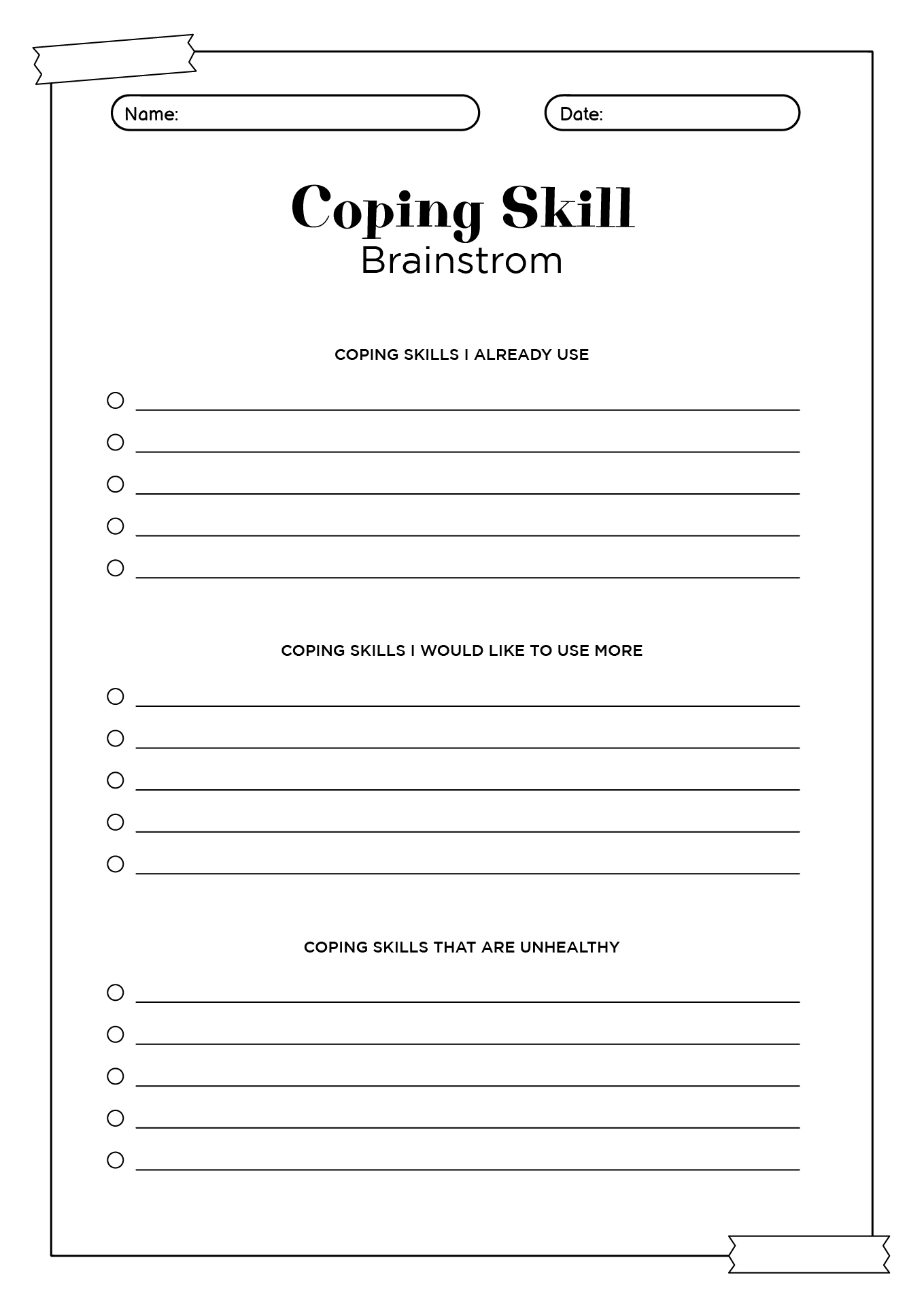 Teen Coping Skills Worksheets