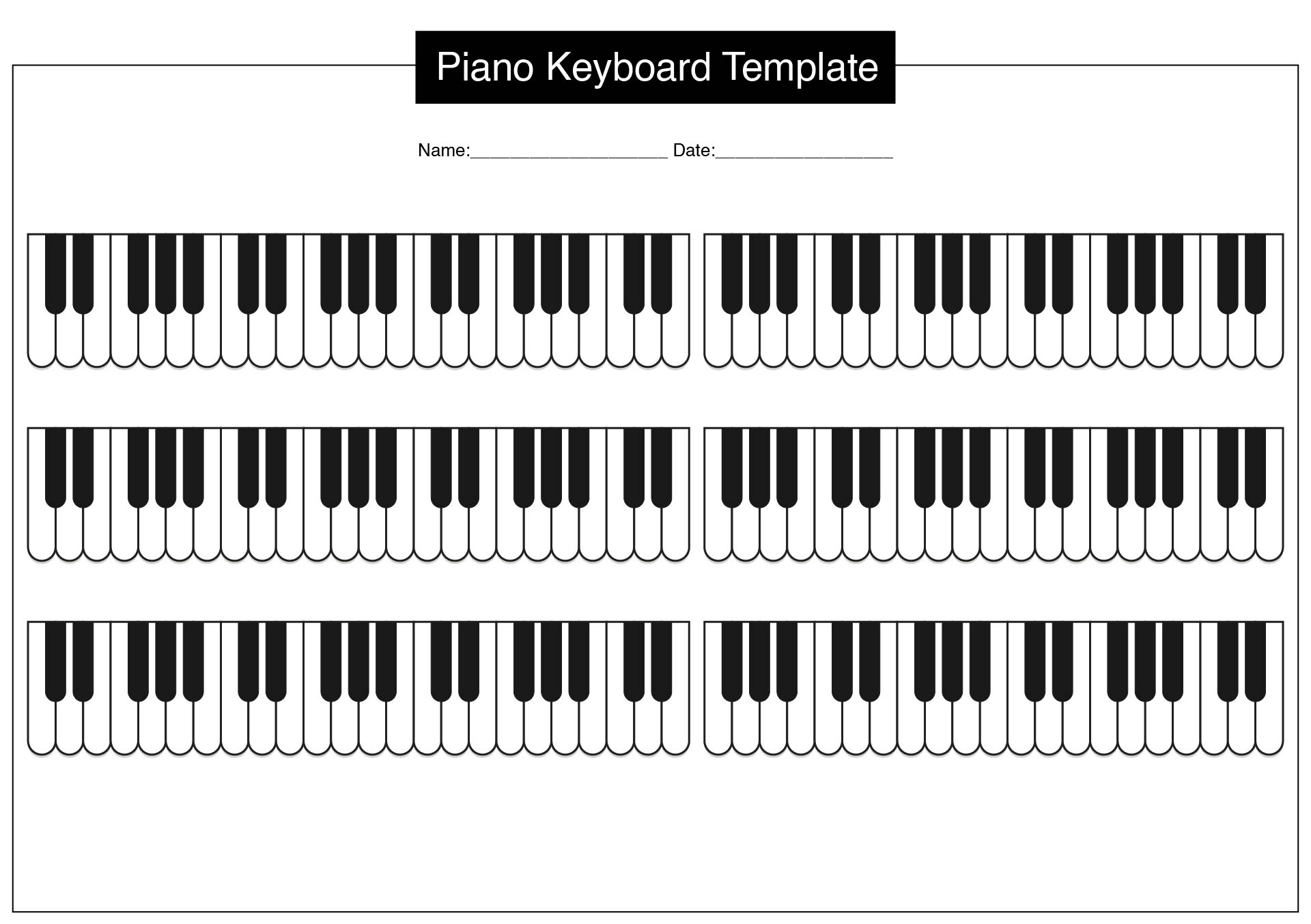 Worksheet for Mapping Notes on a Piano Keyboard