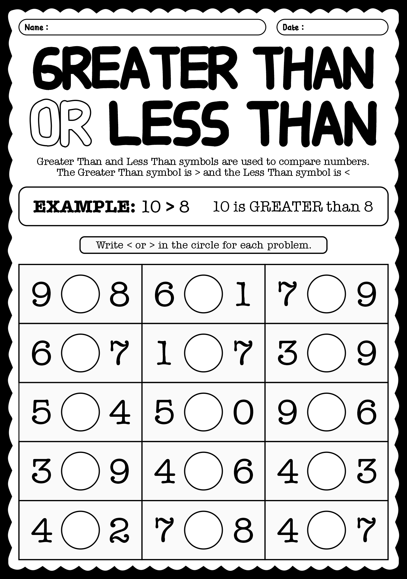 1st Grade Greater and Less Than Math Practice