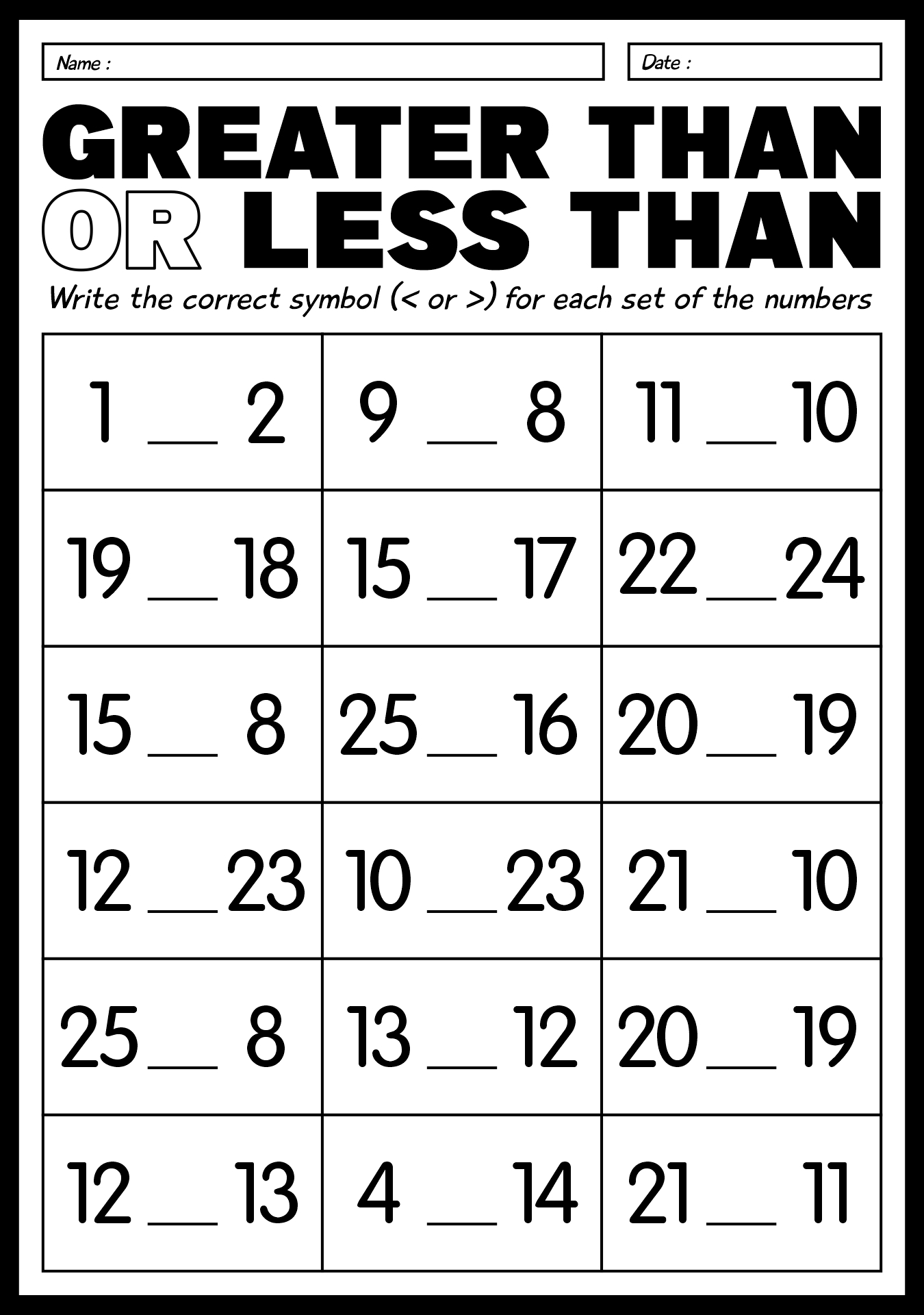 1st Grade Math Greater Than Less Than Activities